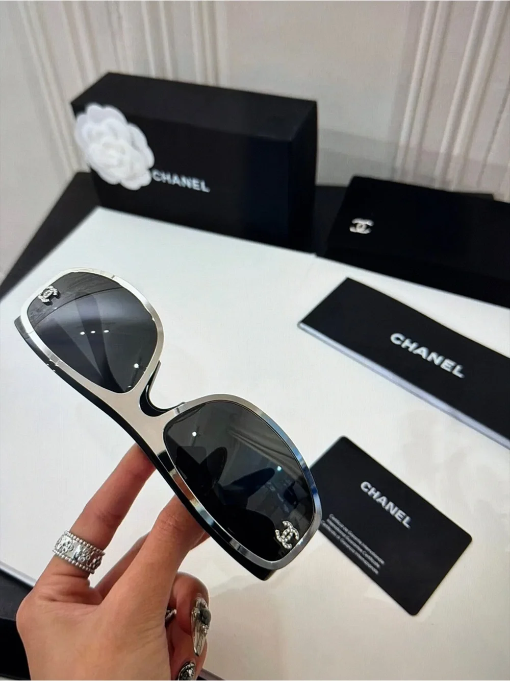 Chanel Shield Crystal CC Sunglasses Auth